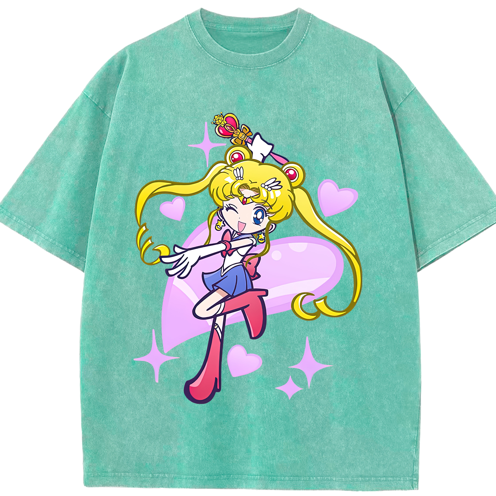 （画像用） 美少女戦士セーラームーン 月野 うさぎ つきの うさぎ Sailor Moon Tsukino Usagi 綿100% ヴィンテージ風 半袖Tシャツ（フロントプリント）
